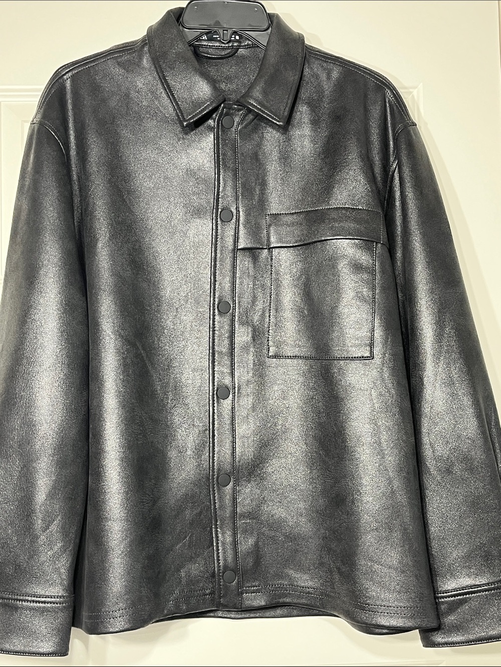 Zara Black Faux Leather Oversized Shacket Overshirt Snap Front Medium Unisex